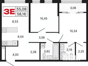 3-к квартира, вторичка, 58м2, 24/25 этаж