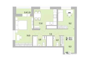 2-к квартира, вторичка, 57м2, 21/24 этаж
