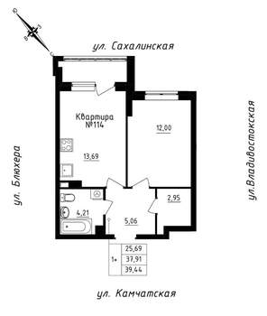 1-к квартира, строящийся дом, 39м2, 12/25 этаж