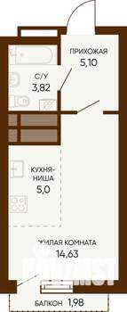 1-к квартира, строящийся дом, 29м2, 14/24 этаж