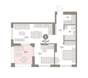 2-к квартира, вторичка, 67м2, 8/16 этаж