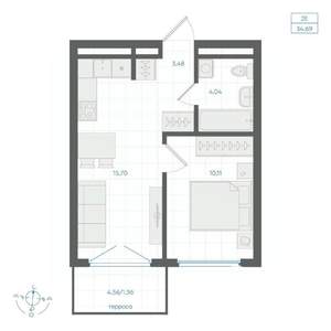 1-к квартира, строящийся дом, 35м2, 1/4 этаж