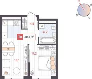 1-к квартира, вторичка, 38м2, 18/31 этаж