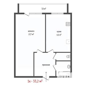 1-к квартира, вторичка, 33м2, 3/9 этаж