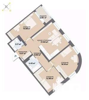 3-к квартира, вторичка, 91м2, 20/26 этаж