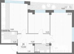 2-к квартира, вторичка, 102м2, 4/7 этаж
