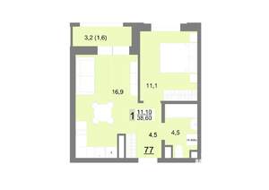 1-к квартира, вторичка, 39м2, 11/26 этаж
