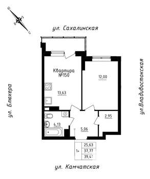 1-к квартира, строящийся дом, 39м2, 15/25 этаж