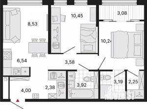 3-к квартира, вторичка, 58м2, 20/25 этаж