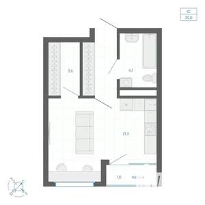 Студия квартира, вторичка, 30м2, 21/22 этаж