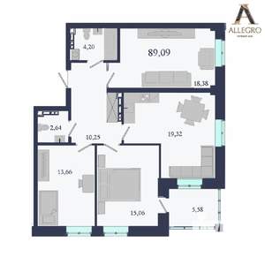 3-к квартира, строящийся дом, 89м2, 10/19 этаж