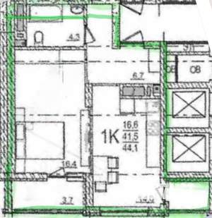 1-к квартира, вторичка, 44м2, 8/25 этаж