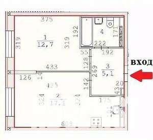 1-к квартира, вторичка, 39м2, 2/17 этаж