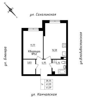 1-к квартира, строящийся дом, 41м2, 5/25 этаж