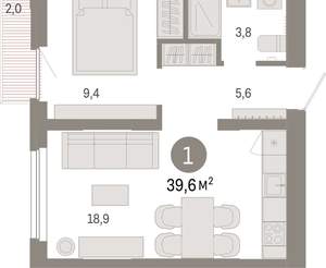 1-к квартира, вторичка, 40м2, 7/9 этаж