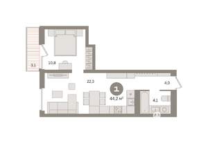 1-к квартира, вторичка, 44м2, 4/8 этаж