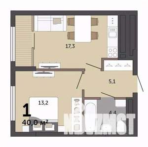 1-к квартира, строящийся дом, 40м2, 4/23 этаж