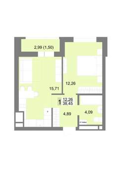 1-к квартира, строящийся дом, 38м2, 17/22 этаж