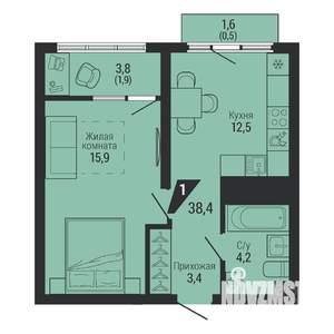 1-к квартира, вторичка, 38м2, 6/31 этаж