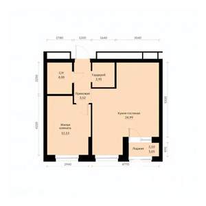 1-к квартира, строящийся дом, 49м2, 3/30 этаж