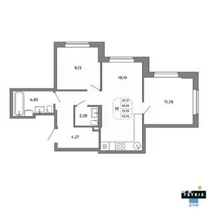 3-к квартира, вторичка, 55м2, 24/32 этаж