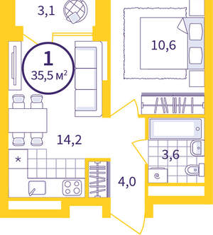 1-к квартира, вторичка, 34м2, 18/24 этаж