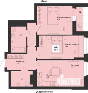 3-к квартира, строящийся дом, 65м2, 22/25 этаж