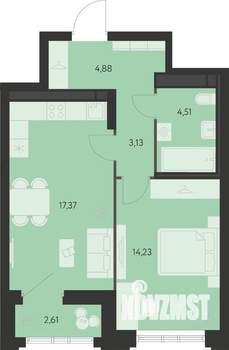 1-к квартира, вторичка, 45м2, 10/24 этаж