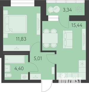 1-к квартира, вторичка, 38м2, 2/25 этаж