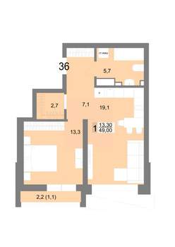 1-к квартира, вторичка, 49м2, 7/25 этаж