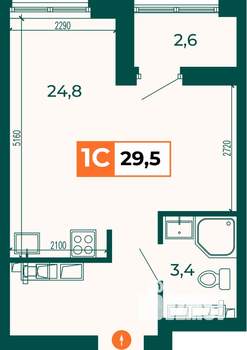 Студия квартира, строящийся дом, 30м2, 22/25 этаж