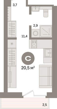 Студия квартира, вторичка, 20м2, 2/9 этаж