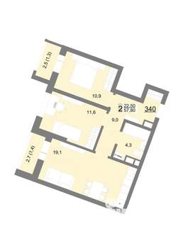 2-к квартира, вторичка, 58м2, 16/18 этаж