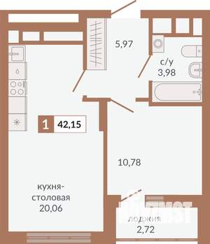 1-к квартира, вторичка, 42м2, 24/31 этаж