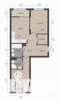 2-к квартира, строящийся дом, 65м2, 4/9 этаж