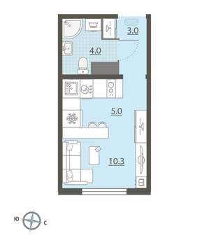 Студия квартира, вторичка, 22м2, 6/15 этаж