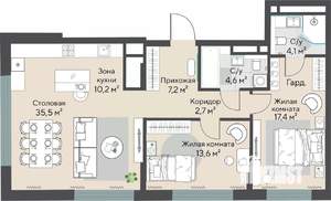2-к квартира, строящийся дом, 85м2, 21/27 этаж