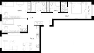 3-к квартира, строящийся дом, 76м2, 2/24 этаж