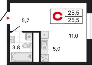 Студия квартира, строящийся дом, 26м2, 6/25 этаж
