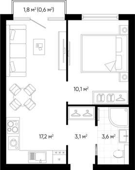 1-к квартира, строящийся дом, 35м2, 9/24 этаж