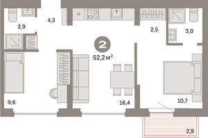 2-к квартира, вторичка, 52м2, 4/16 этаж