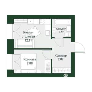1-к квартира, вторичка, 33м2, 4/4 этаж