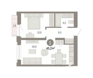 1-к квартира, вторичка, 45м2, 4/7 этаж