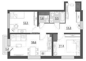 3-к квартира, вторичка, 61м2, 23/25 этаж