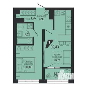 1-к квартира, вторичка, 39м2, 17/22 этаж
