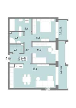 2-к квартира, вторичка, 72м2, 2/25 этаж