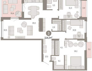 3-к квартира, вторичка, 114м2, 7/16 этаж