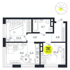 3-к квартира, вторичка, 49м2, 3/27 этаж