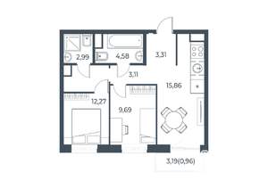 2-к квартира, строящийся дом, 55м2, 5/31 этаж