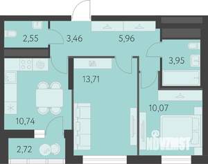 2-к квартира, вторичка, 52м2, 13/16 этаж